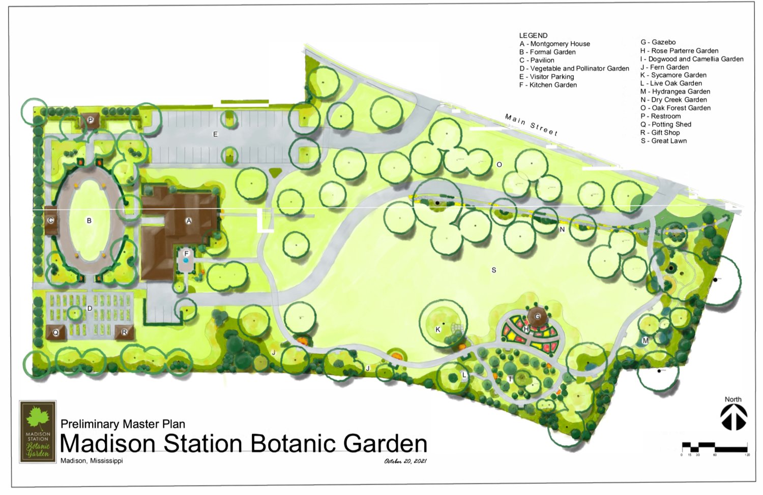 A preliminary site plan shows the vision for the Madison Station Botanical Garden located on the grounds of the historic Montgomery House.